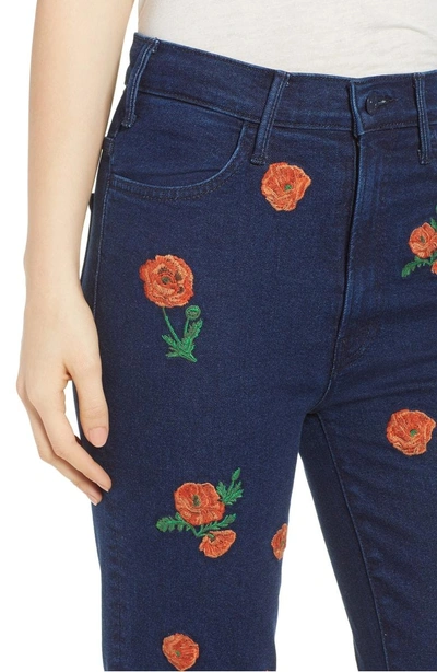 Shop Mother The Hustler Embroidered Fray Ankle Bootcut Jeans In A Field Of Poppies