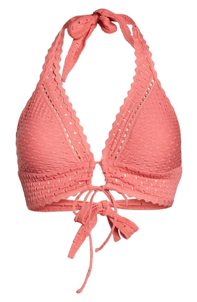 Shop Robin Piccone Halter Bikini Top In Salmon