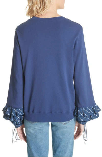 Shop Clu Plaid Cuff Sweatshirt In Sea Blue