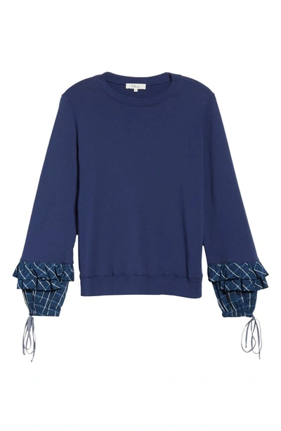 Shop Clu Plaid Cuff Sweatshirt In Sea Blue