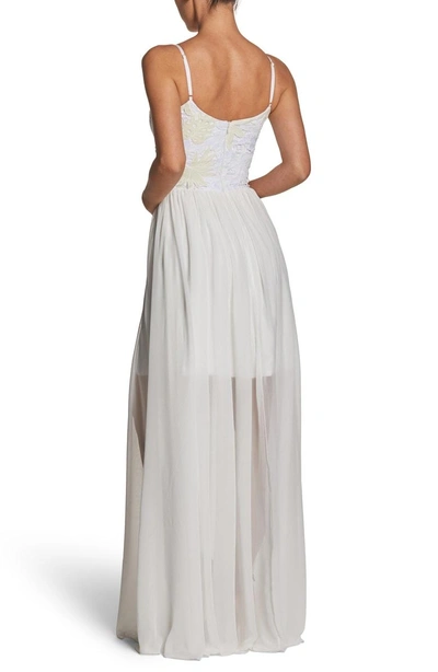 Shop Dress The Population Asha Lace & Chiffon Gown In Eggshell/ White