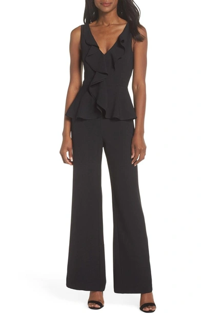 Shop Eliza J Sleeveless Peplum Jumpsuit In Black