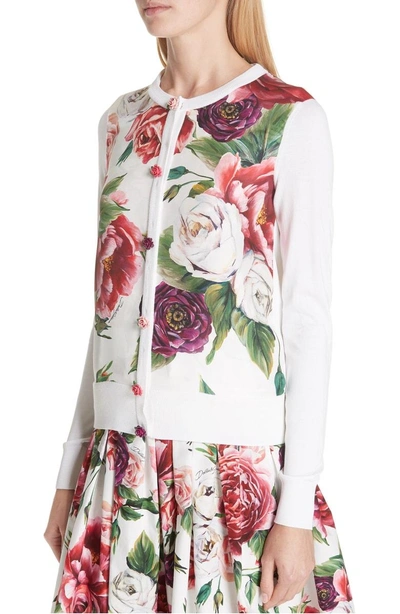 Shop Dolce & Gabbana Peony Print Silk Cardigan In Peonie
