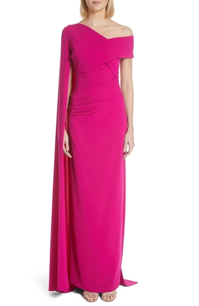 Shop Talbot Runhof Cape Stretch Crepe Gown In Pink