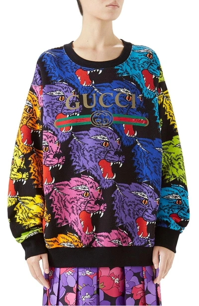 Multicolor Angry Panther Heavy Felted Cotton Oversized Sweatshirt In Rainbow