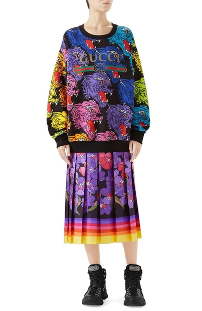 Shop Gucci Multicolor Cat Sweatshirt In Rainbow