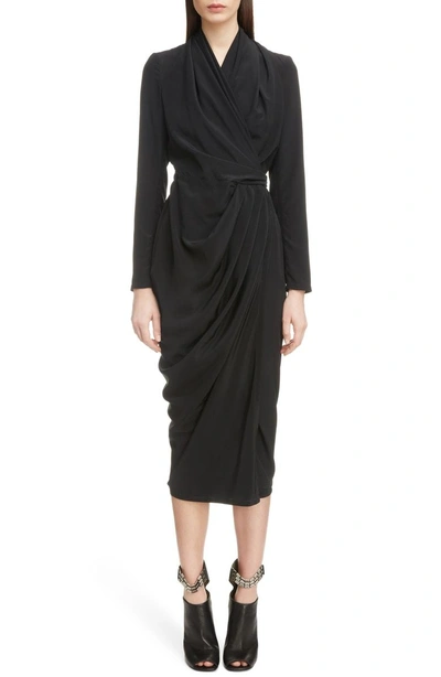 Shop Rick Owens Draped Silk Wrap Dress In Black