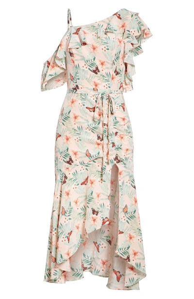 Shop Joie Jamima Mix Shoulder Floral Silk Dress In Blush Sand