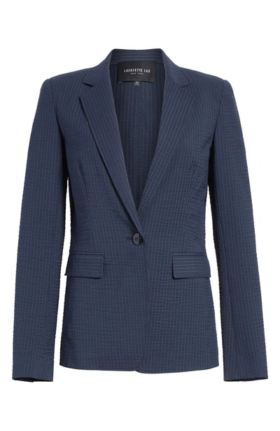 Shop Lafayette 148 Lyndon Pinstripe Seersucker Blazer In Ink Multi