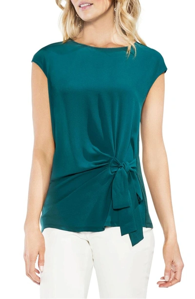 Shop Vince Camuto Side Tie Ruched Stretch Crepe Top In Verdant Green