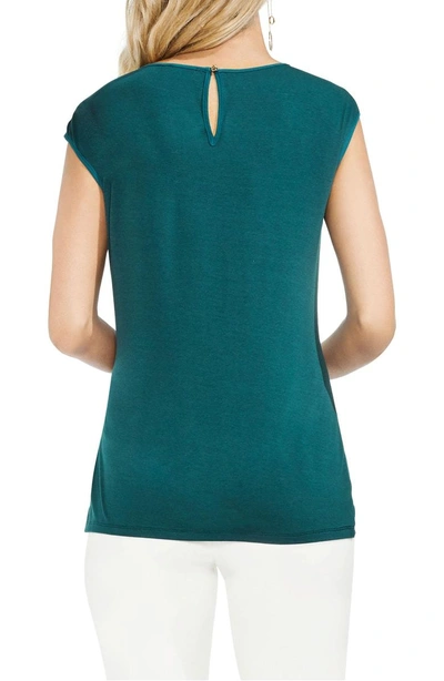Shop Vince Camuto Side Tie Ruched Stretch Crepe Top In Verdant Green