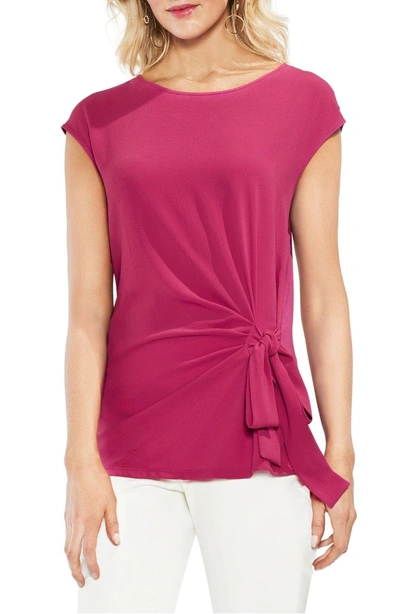 Shop Vince Camuto Side Tie Ruched Stretch Crepe Top In Pink Rose