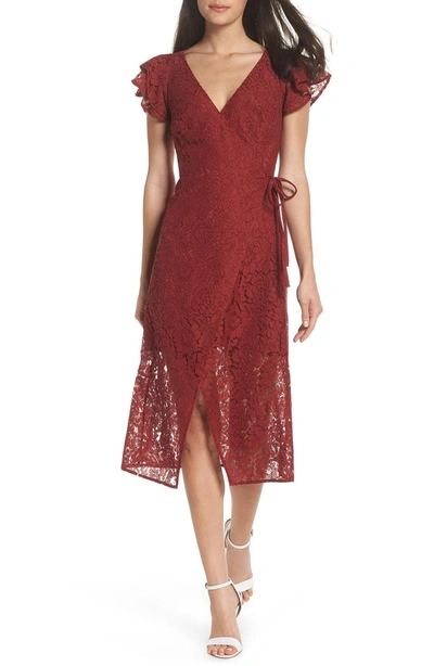 Shop Ali & Jay Lace And Paper Flowers Wrap Midi Dress In Dusty Rose