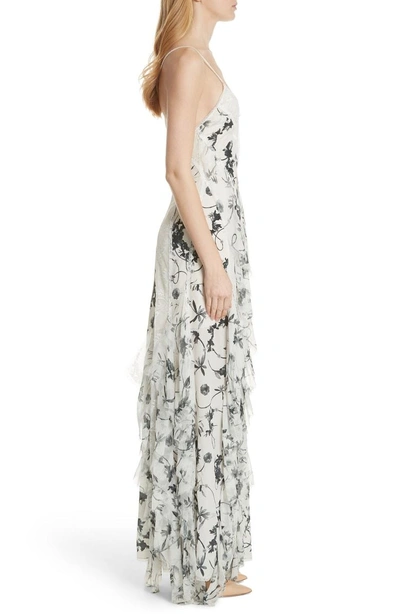 Shop Alice And Olivia Jayda Godet Lace Inset Silk Maxi Dress In Floral Crown