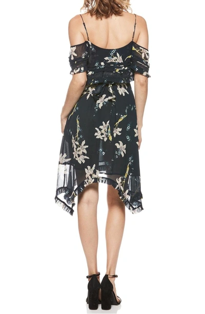 Shop Paige Sahar Cold Shoulder Flutter Silk Dress In Rich Navy Multi