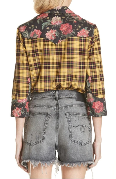 Shop R13 Exaggerated Collar Cowboy Shirt In Yellow Black Floral