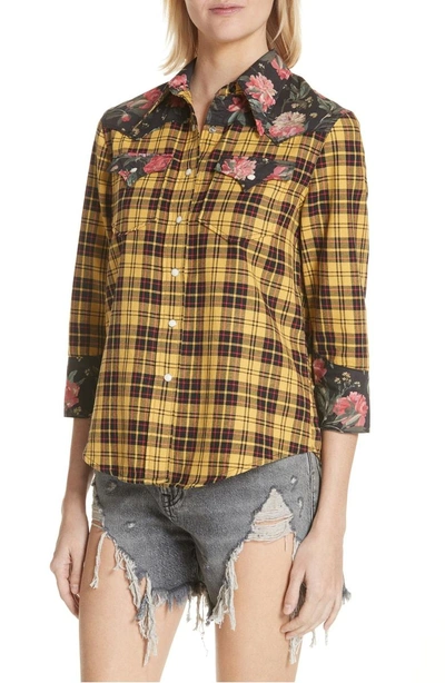 Shop R13 Exaggerated Collar Cowboy Shirt In Yellow Black Floral