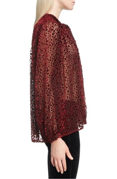 Shop Saint Laurent Tie Neck Sheer Blouse In Bordeaux