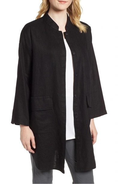 Shop Eileen Fisher Organic Linen Jacket In Black