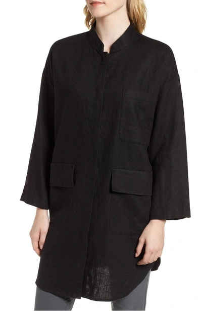 Shop Eileen Fisher Organic Linen Jacket In Black