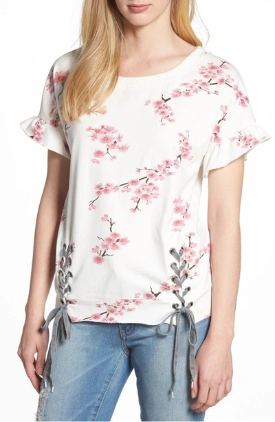 Shop Billy T Cherry Blossom Short Sleeve Lace-up Sweatshirt In White Cherry Blossom