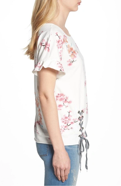 Shop Billy T Cherry Blossom Short Sleeve Lace-up Sweatshirt In White Cherry Blossom