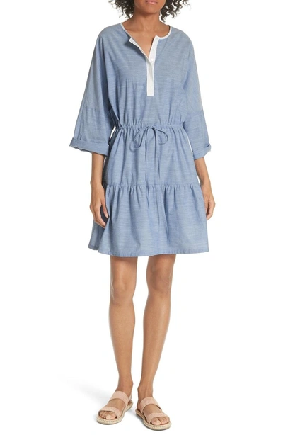 Shop Joie Ecidra Drawstring Waist Chambray Dress In Chambray Porcelain