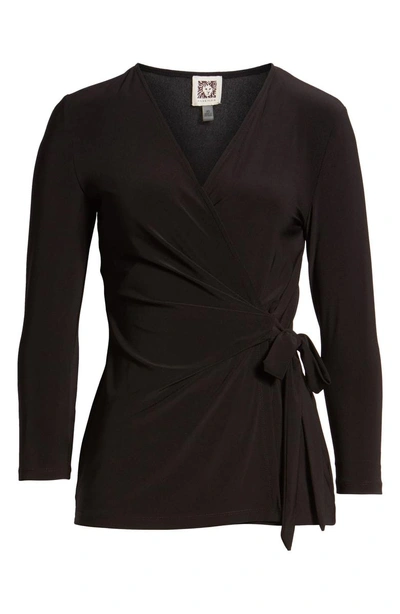 Shop Anne Klein Faux Wrap Jersey Top In Black