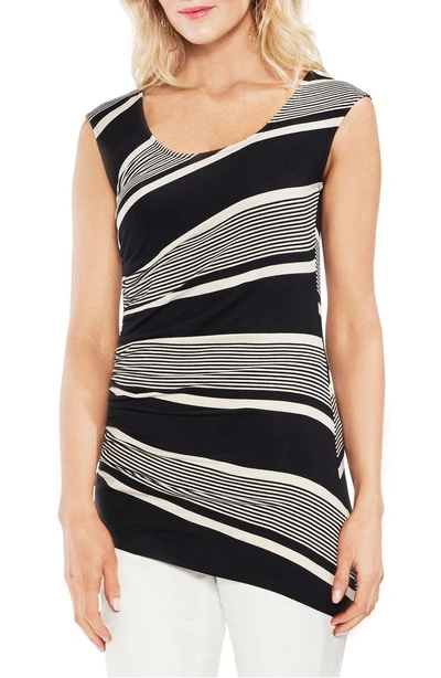 Shop Vince Camuto Ruched Stripe Tank Top In Rich Black