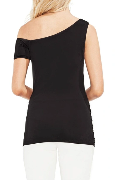 Shop Vince Camuto One-shoulder Ruched Liquid Knit Top In 060-rich Black