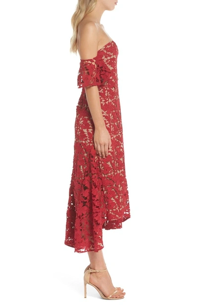 Shop Sau Lee Scarlett Off The Shoulder Lace Dress In Red