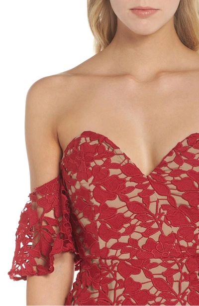 Shop Sau Lee Scarlett Off The Shoulder Lace Dress In Red