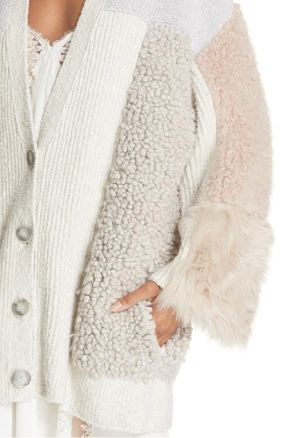 Shop Stella Mccartney Faux Fur Panel Cardigan In Bone Camel