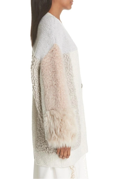 Shop Stella Mccartney Faux Fur Panel Cardigan In Bone Camel