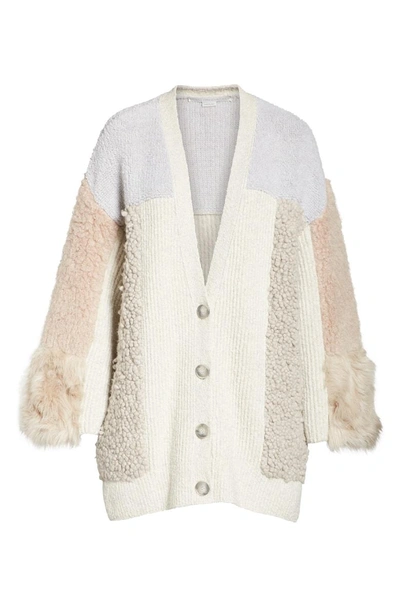 Shop Stella Mccartney Faux Fur Panel Cardigan In Bone Camel