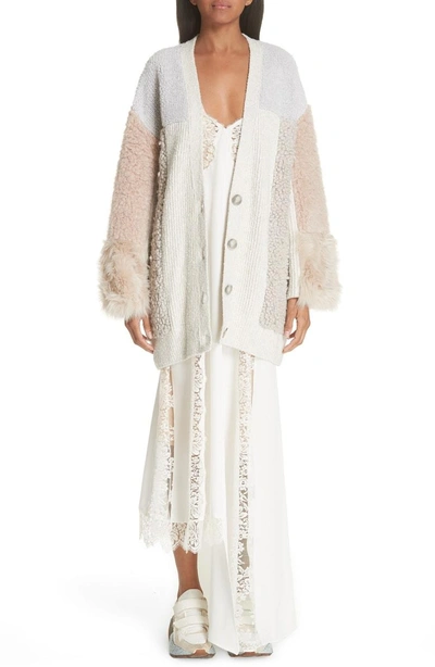 Shop Stella Mccartney Faux Fur Panel Cardigan In Bone Camel