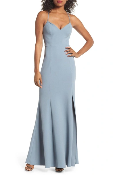 Shop Jenny Yoo Reese Crepe Knit Gown In Mayan Blue