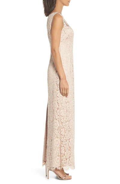 Shop Eliza J One-shoulder Lace Gown In Champagne