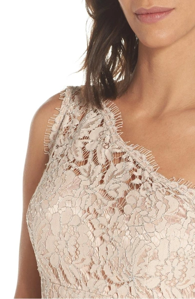 Shop Eliza J One-shoulder Lace Gown In Champagne