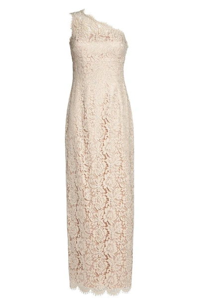 Shop Eliza J One-shoulder Lace Gown In Champagne