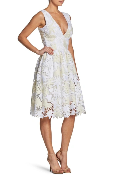 Shop Dress The Population Rita Plunge Neck Lace Dress In Eggshell/ White