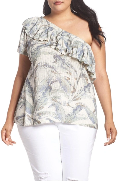 Shop Lucky Brand Tropical One-shoulder Top In Natural Multi Mystery Island