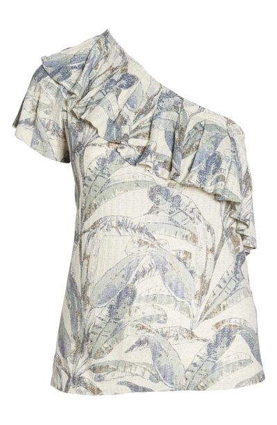 Shop Lucky Brand Tropical One-shoulder Top In Natural Multi Mystery Island