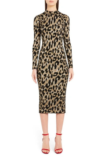 Shop Versace Leopard Print Body-con Dress In Black Gold