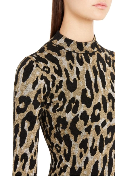 Shop Versace Leopard Print Body-con Dress In Black Gold