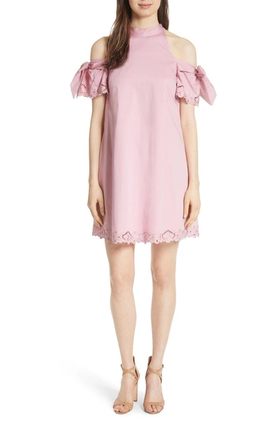Shop Ted Baker Semarra Embroidered Cold Shoulder Dress In Dusky Pink