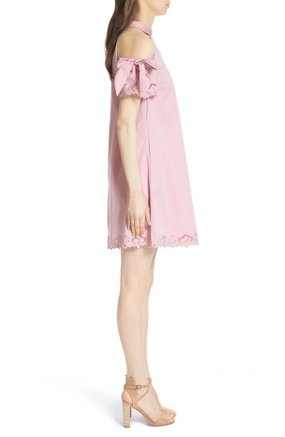 Shop Ted Baker Semarra Embroidered Cold Shoulder Dress In Dusky Pink