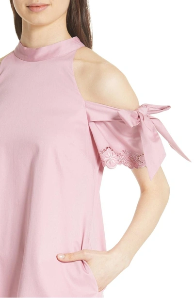 Shop Ted Baker Semarra Embroidered Cold Shoulder Dress In Dusky Pink