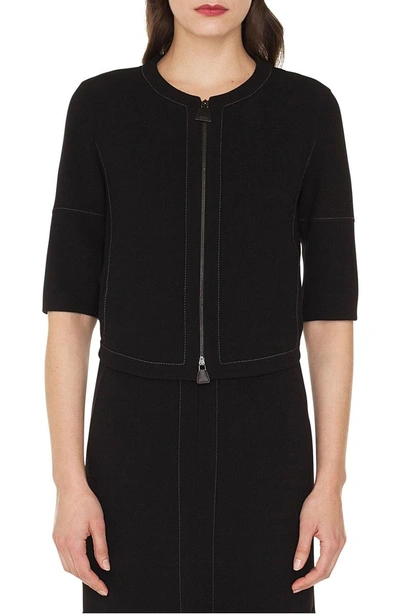 Shop Akris Ramona Topstitch Double Face Stretch Wool Jacket In Black