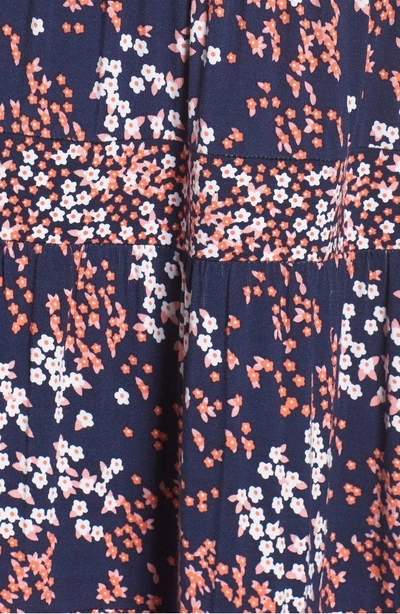 Shop Michael Michael Kors Blooms Border Tiered Dress In True Navy/ Bright Blush